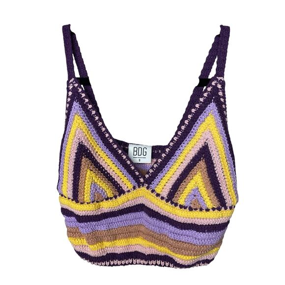 BDG Urban Outfitters Crochet Crop Tank Top Women's Small Boho Knit Stripe Cotton - Picture 1 of 6
